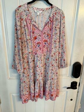 Market & Spruce Pink Paisley Tiered Mini Dress